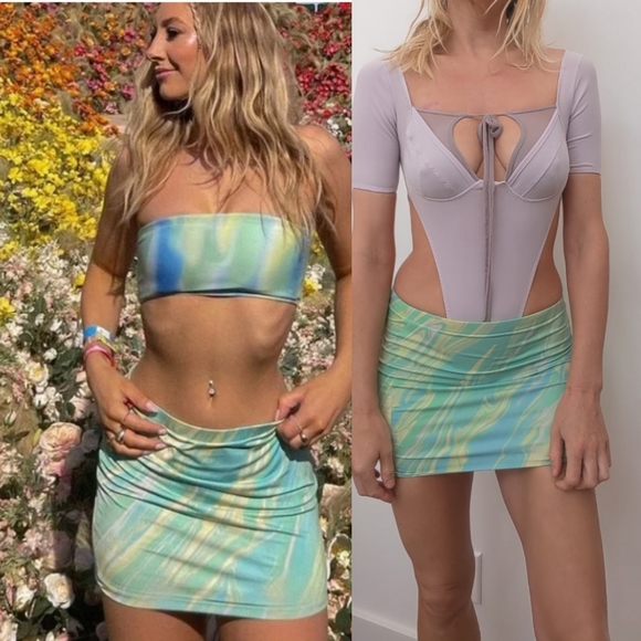 Nwt DAZE DAYZ ssense lime swirl geo micro mini skirt S - Picture 6 of 8